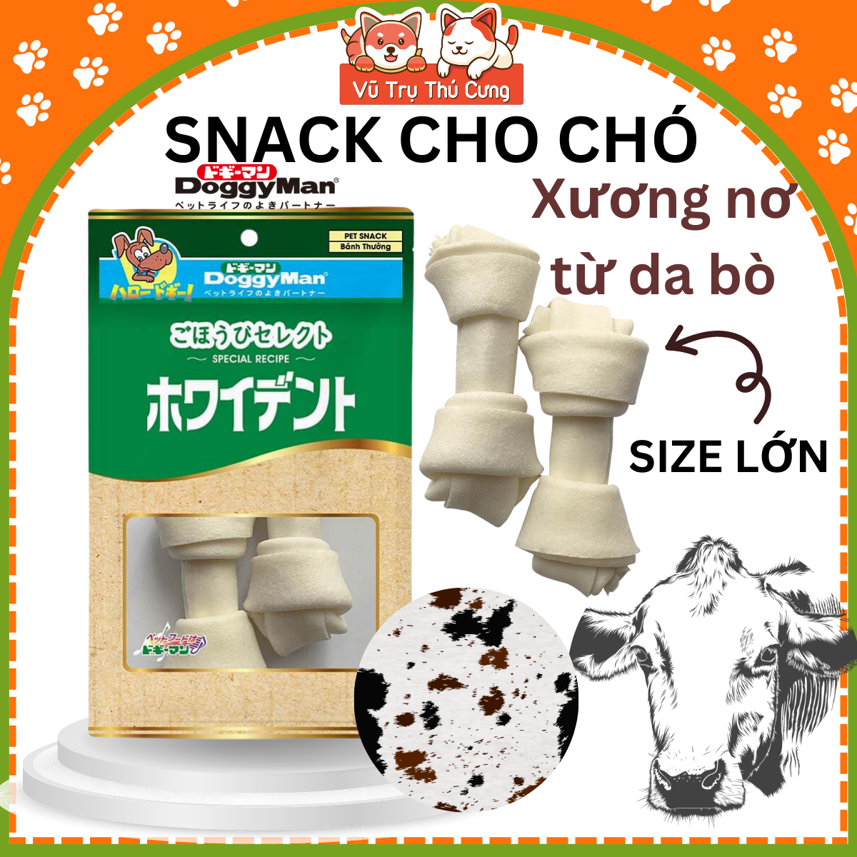 Bánh thưởng xương da bò cho chó DoggyMan, bánh thưởng xương nơ sạch răng miệng cho cún