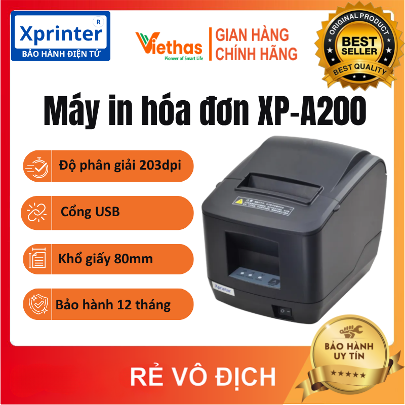 Máy in hóa đơn xprinter xp-a200 tặng kèm 1 cuộn giấy khổ k80 - mẫu giao ngẫu nhiên