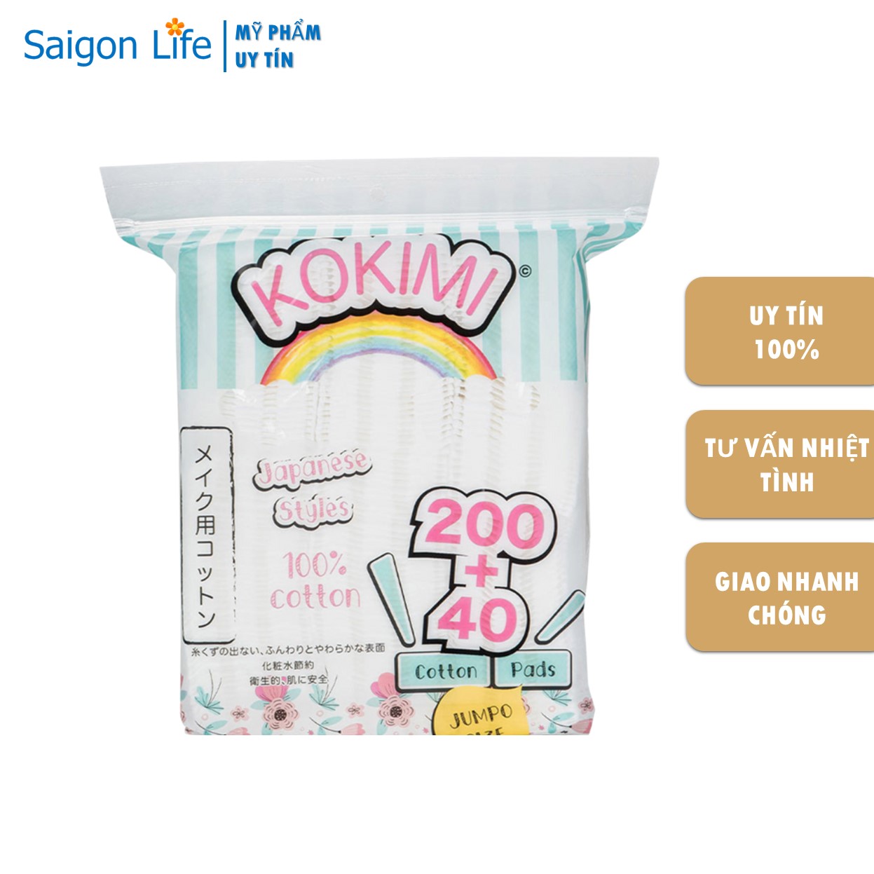 Bông tẩy trang mihoo kokimi jumpo size túi 240 miếng