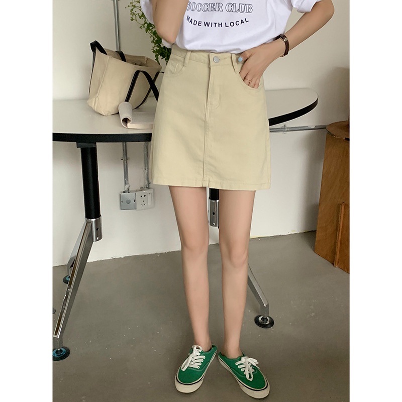 Chân váy ngắn chữ a trơn phối túi lưng cao ulzzang hàn quốc váy ngắn cạp cao thời trang