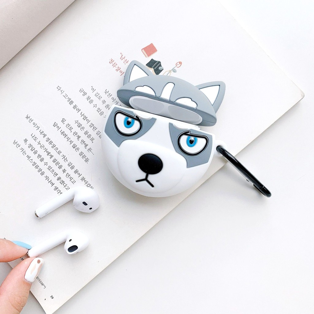 ☘️Tặng kèm móc treo☘️Case Airpod 1 2- Vỏ bao bọc Husky Sibir Cover đựng tai nghe không dây airpods Chó Xibia