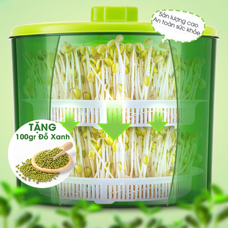 Máy làm giá đỗ rau mầm tự động 4 mùa connie 2 tầng