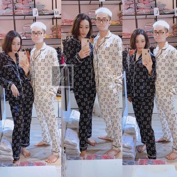 Bộ quần áo thun nam ngắn tay - Bộ pijama nam nữ ngắn tay có cổ khuy cài họa tiết hoa nhỏ chất đẹp