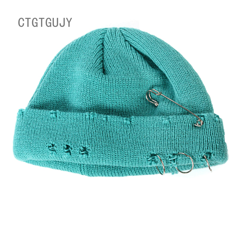 CTGT Mũ Len Beanies Hip Hop Harajuku Cho Nam Mũ Dệt Kim Rách Lỗ, Mũ Ấm Cotton Mềm Trơn
