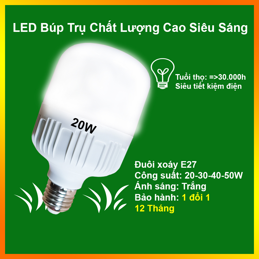 [HCM]Bóng LED BULB trụ nhựa siêu sáng 20W30W40W50W