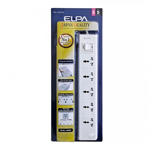 Ổ cắm điện 5 ổ cắm, công tắc chung elpa esl-vnc55