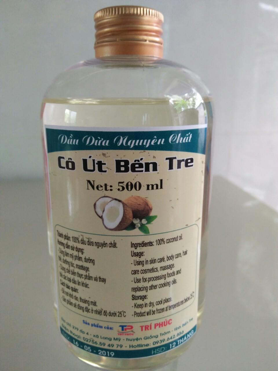Dầu dừa Cô Út Bến Tre chai 500ml ( tặng 1 masscara dưỡng mi)