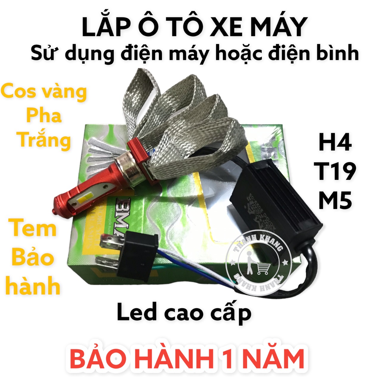 Đèn pha led L2 cos vàng pha trắng chính hãng siêu sáng gắn cho xe máy