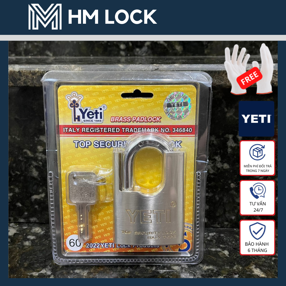 Ổ khóa yeti chống cắt 60mm hợp kim thép không gỉ chịu mưa gió cao - hàng chính hãng