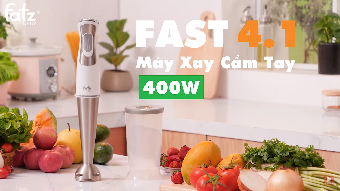 Máy Xay Cầm Tay FAST4.1 Fatzbaby - 400 W FB5373TL Cho Mẹ Và Bé,Lưỡi Trộn 4 Cánh Với Cấu Trúc Đặc Biệt Để Xay Nhuyễn Hoàn Hảo