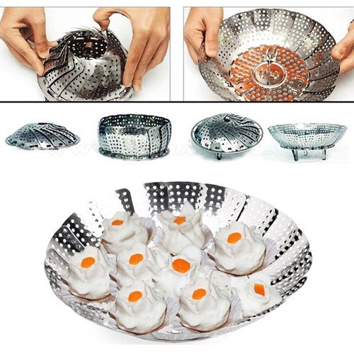 VỈ HẤP CÁCH THỦY INOX GẤP GỌN TIỆN DỤNG - Vỉ hấp, Dụng cụ hấp rau củ quả, Dụng cụ đồ xôi đa năng, Vỉ hấp đa năng gập gọn thông minh siêu tiện ích