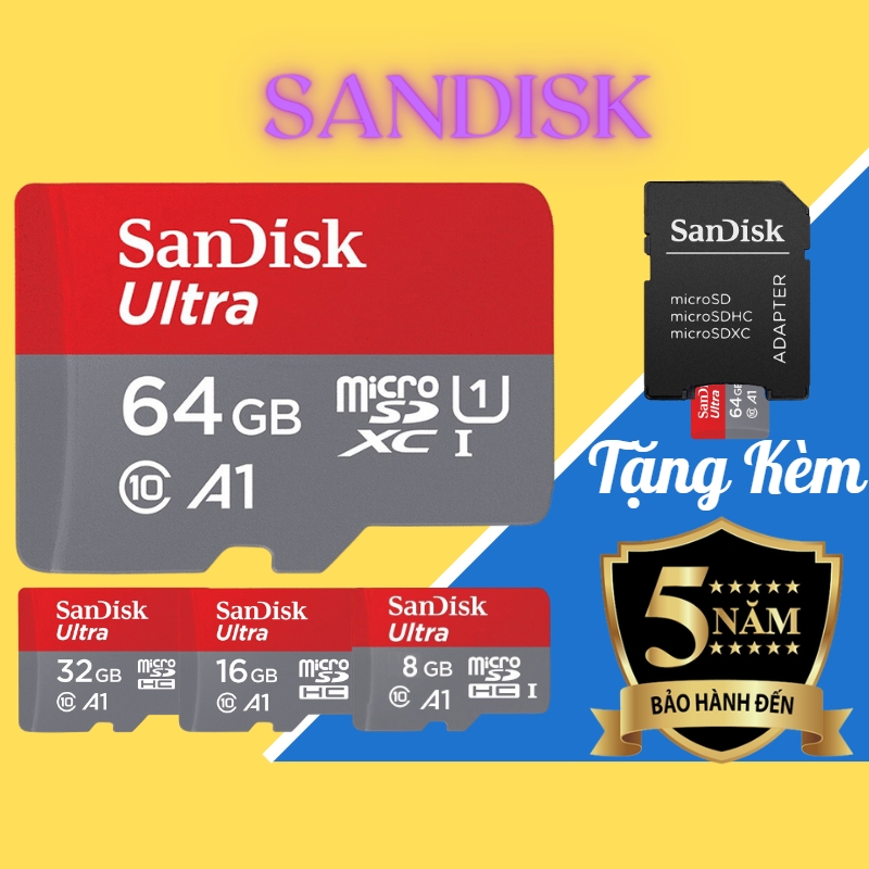 Thẻ nhớ sandisk 64gb /32gb /16gb /8gb dùng điện thoại máy ảnh - thẻ nhớ 64gb sandisk class 10 ultra 667x 100mb/s