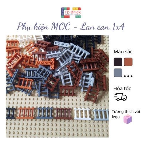 MOC xây dựng, đồ chơi phụ kiện lego, combo 5 lan can, 1x4
