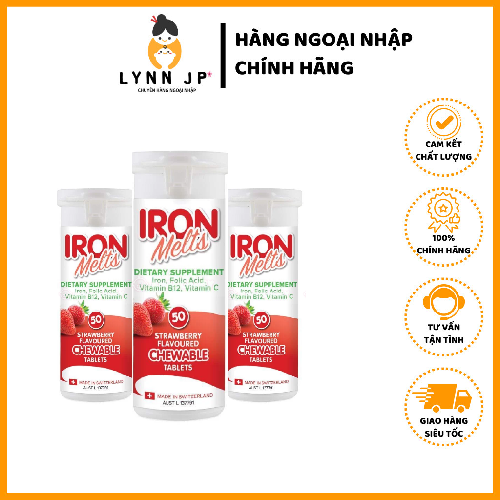 Viên bổ sung sắt Iron Melts vị dâu 50v