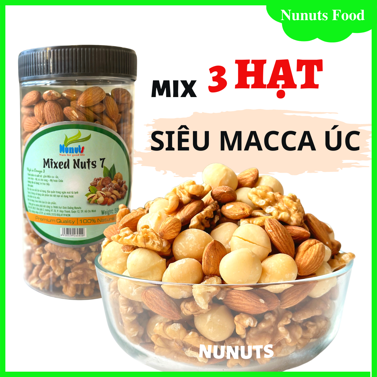 Mix hạt dinh dưỡng siêu macca gồm 3 loại ( macca úc, hạnh nhân, hạt óc chó) đã tách vỏ, sấy giòn, làm sữa, tẩm mật ong