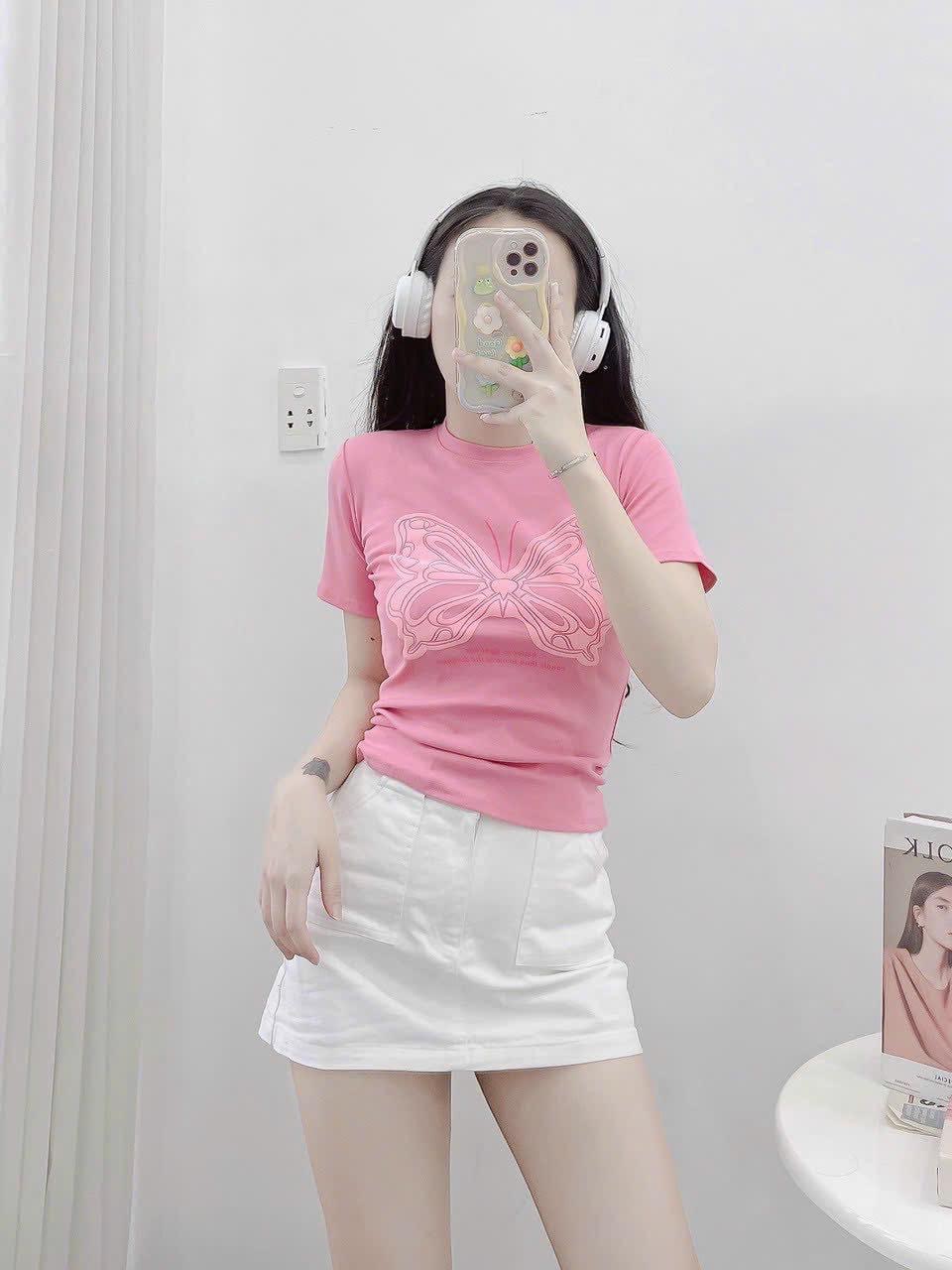 Áo Thun Nữ, Áo Kiểu Nữ Cổ Tròn, Tay Ngắn, In Hình Cánh Bướm Co Giãn Tốt, Ôm Body Mẫu mới mềm mịn mát, phối đồ siêu xinh, đi cafe, đi chơi đều xinh