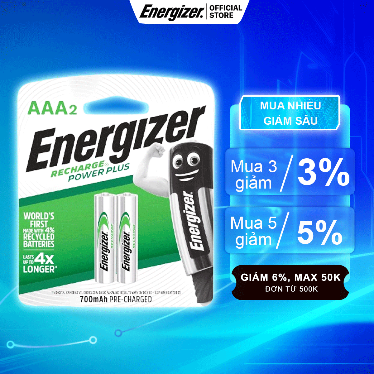 Pin sac energizer powerplus aaa 700mah nh12 rp2 - vỉ 2 viên - hàng chính hãng