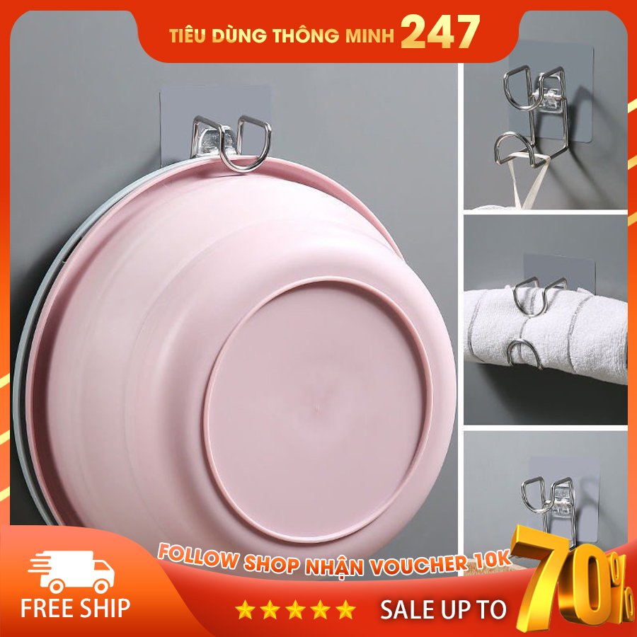 Móc Inox Dán Tường Treo Thau Chậu Khăn Quần Áo/ Giá Gắn Tường Treo Đồ Nhà Bếp Nhà Tắm Chịu Lực Siêu Chắc Siêu Bền