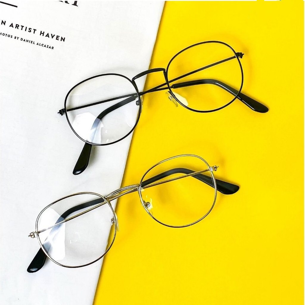 Kính Mắt Nam Nữ Chống Ánh Sáng Xanh Gọng Kính Kim Loại Tròn Tuổi Teen