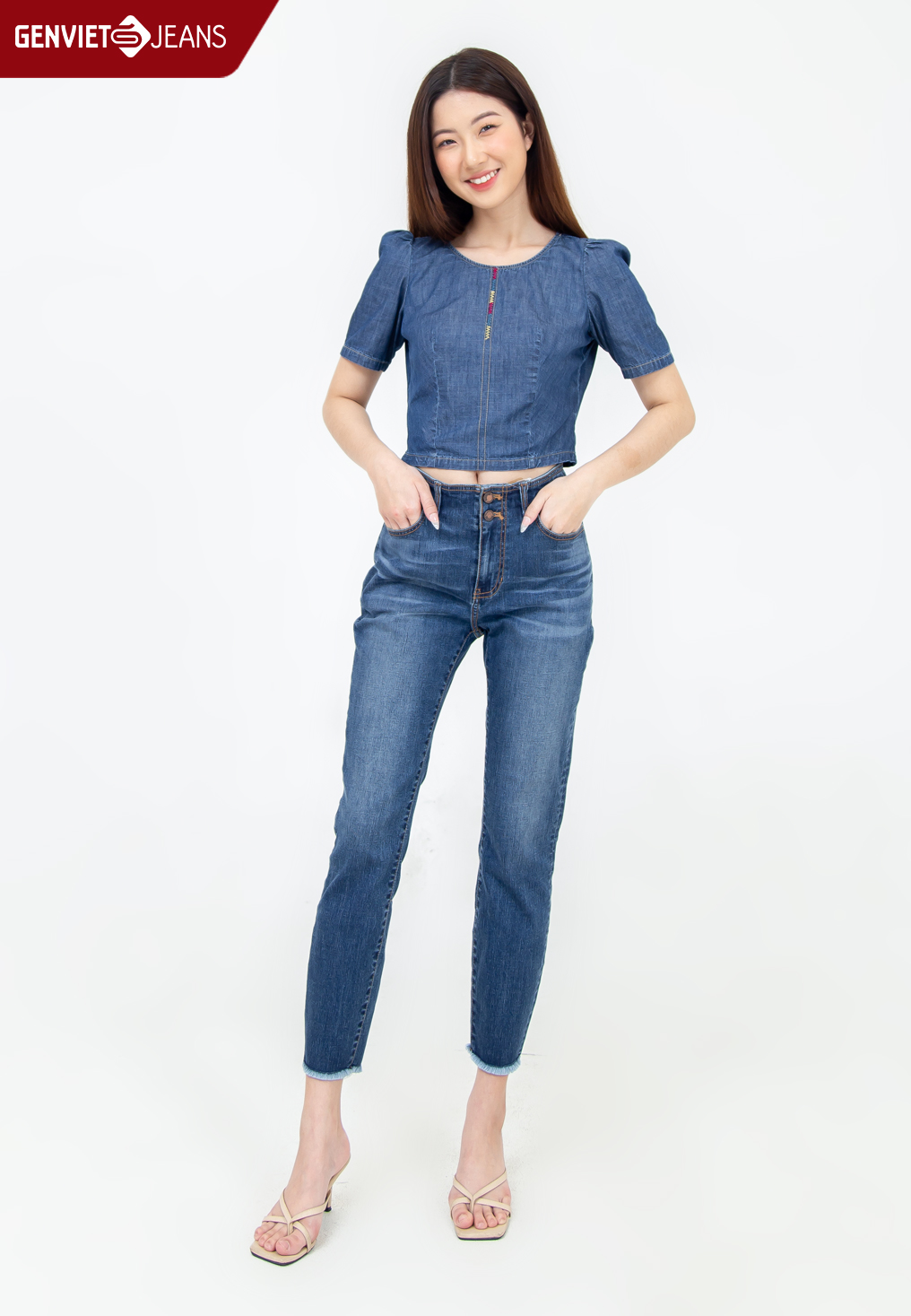 Quần dài jeans nữ ống col tq103j2131 genviet jeans