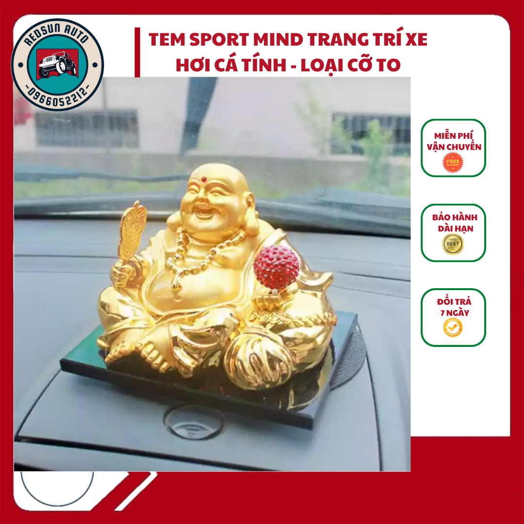 TƯỢNG XE HƠI, TƯỢNG PHẬT DI LẶC CẦM QUẢ CẦU MAY MẮN ĐỂ Ô TÔ TRÊN TAPLO, CHẠY NĂNG LƯỢNG MẶT TRỜI