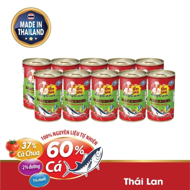 10 lon cá mòi Thái Lan, cá hộp sốt cà chua nắp giật tiện lợi, thơm ngon, trọng lượng 140g/lon TPFOOD