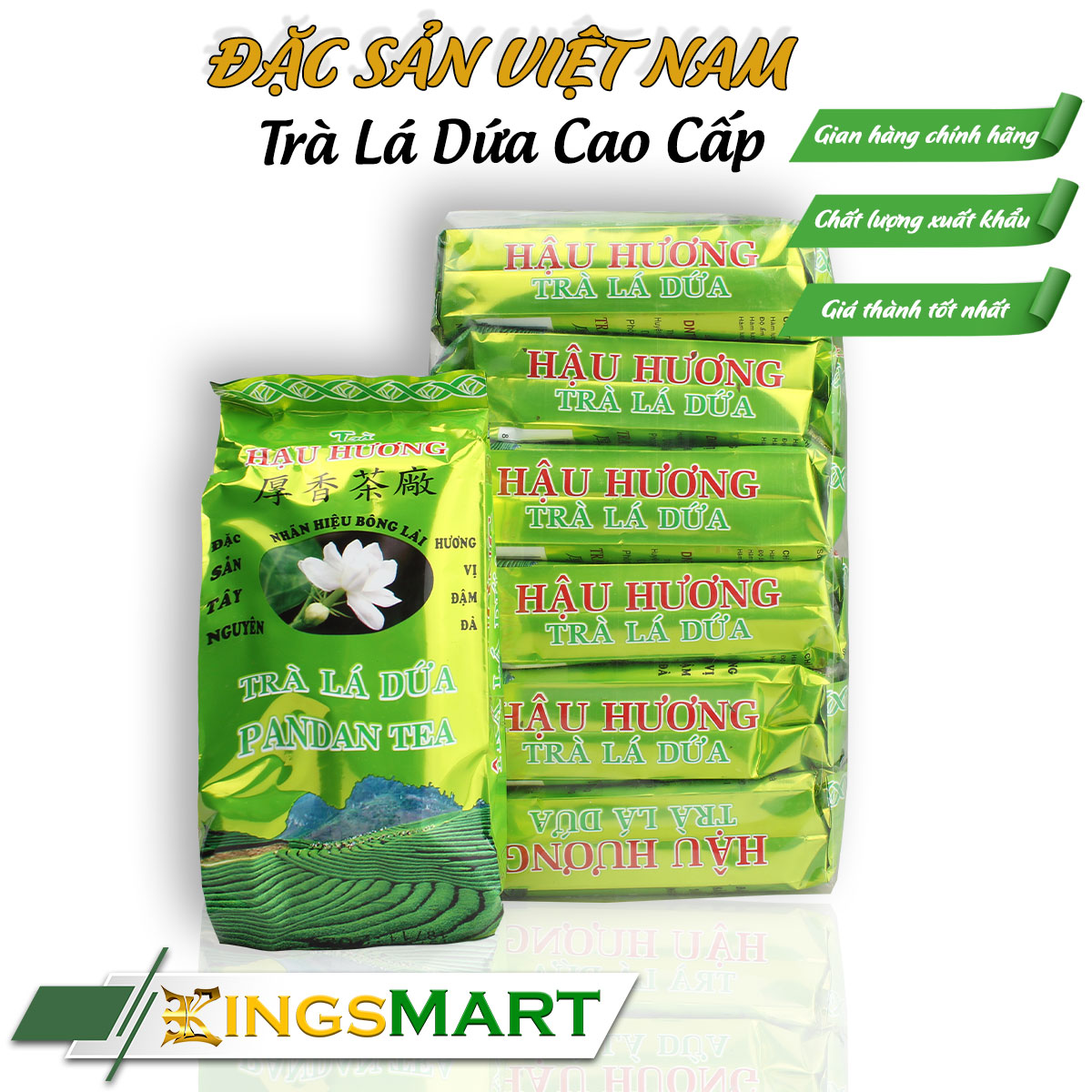  Lốc 6 Gói Trà Lá Dứa 50gr Gói – Thương hiệu Hậu Hương – Đặc sản Lâm Đồng – Kingsmart 