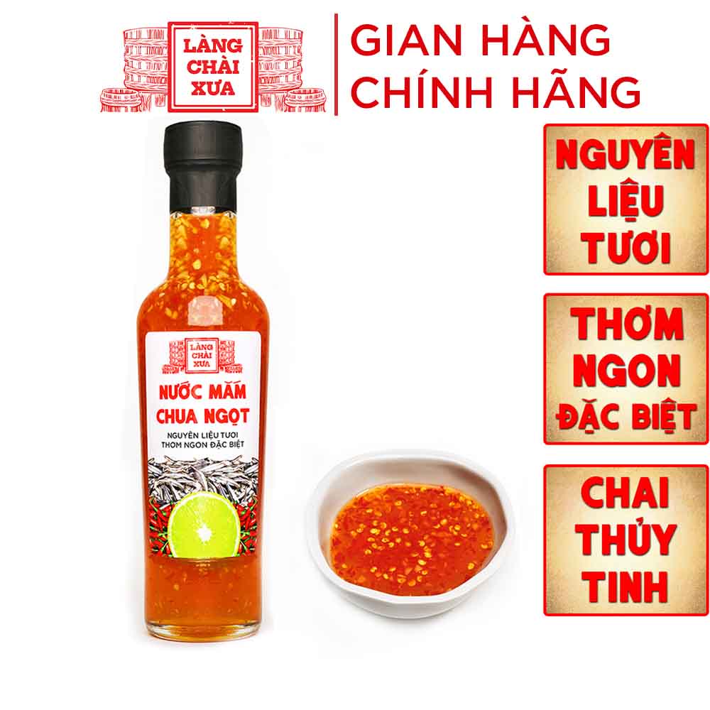 Nước mắm ớt tỏi chua ngọt cao cấp Làng Chài Xưa, nguyên liệu tươi, thơm ngon đặc biệt, pha sẵn từ chanh tỏi ớt vị đậm đà chai thủy tinh 300g