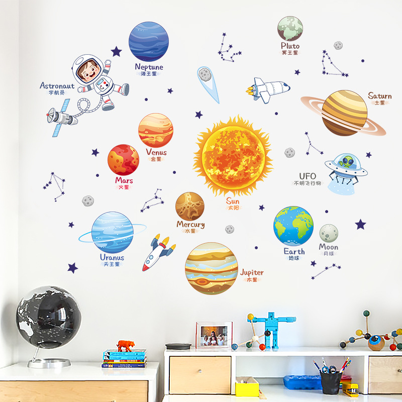 Tranh decal dán tường VŨ TRỤ cùng con khám phá - Decal dán tường dành cho bé