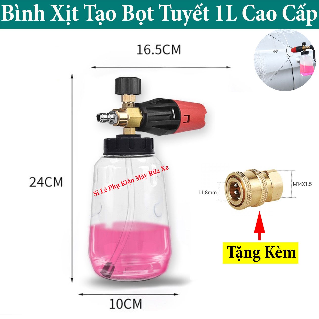Bình phun xịt tạo bọt tuyết foam cao cấp 1 lít gắn vòi phun xịt rửa cho máy rửa xe áp lực cao