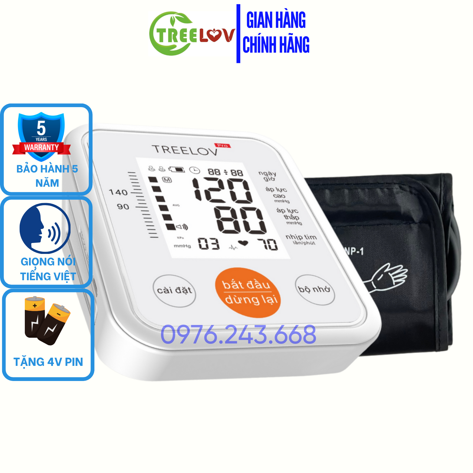 Máy đo huyết áp TREELOV B01B Chính Hãng ( Giọng nói Tiếng Việt)