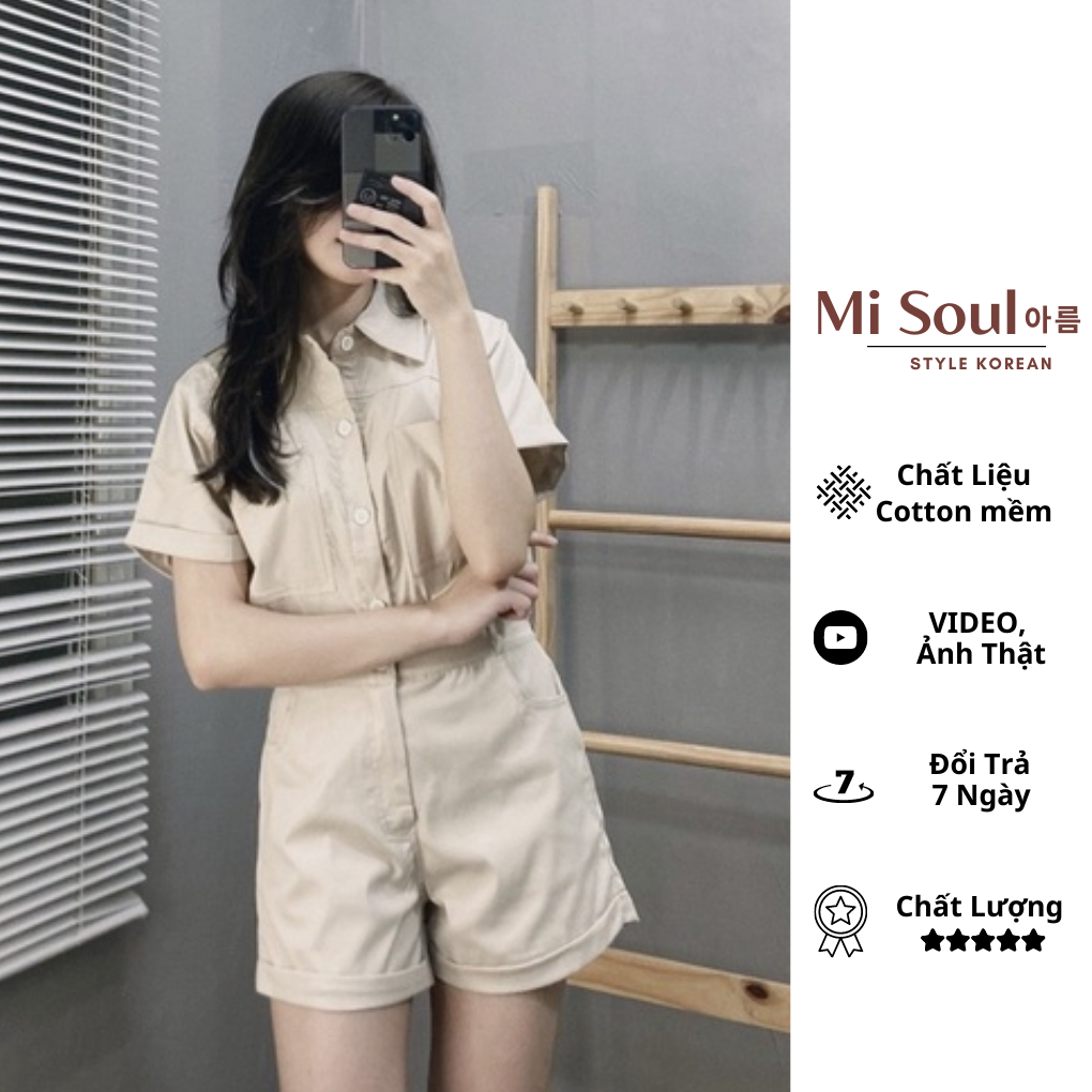 Set jumpsuit cổ sơ mi liền quần gập gấu misoul, bộ jumpsuit thời trang trendy 134