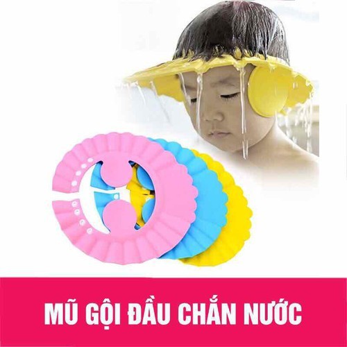 Mũ gội đầu chắn nước bảo vệ tai cho bé 0 - 6 tuổi, có thể điều chỉnh vòng đầu