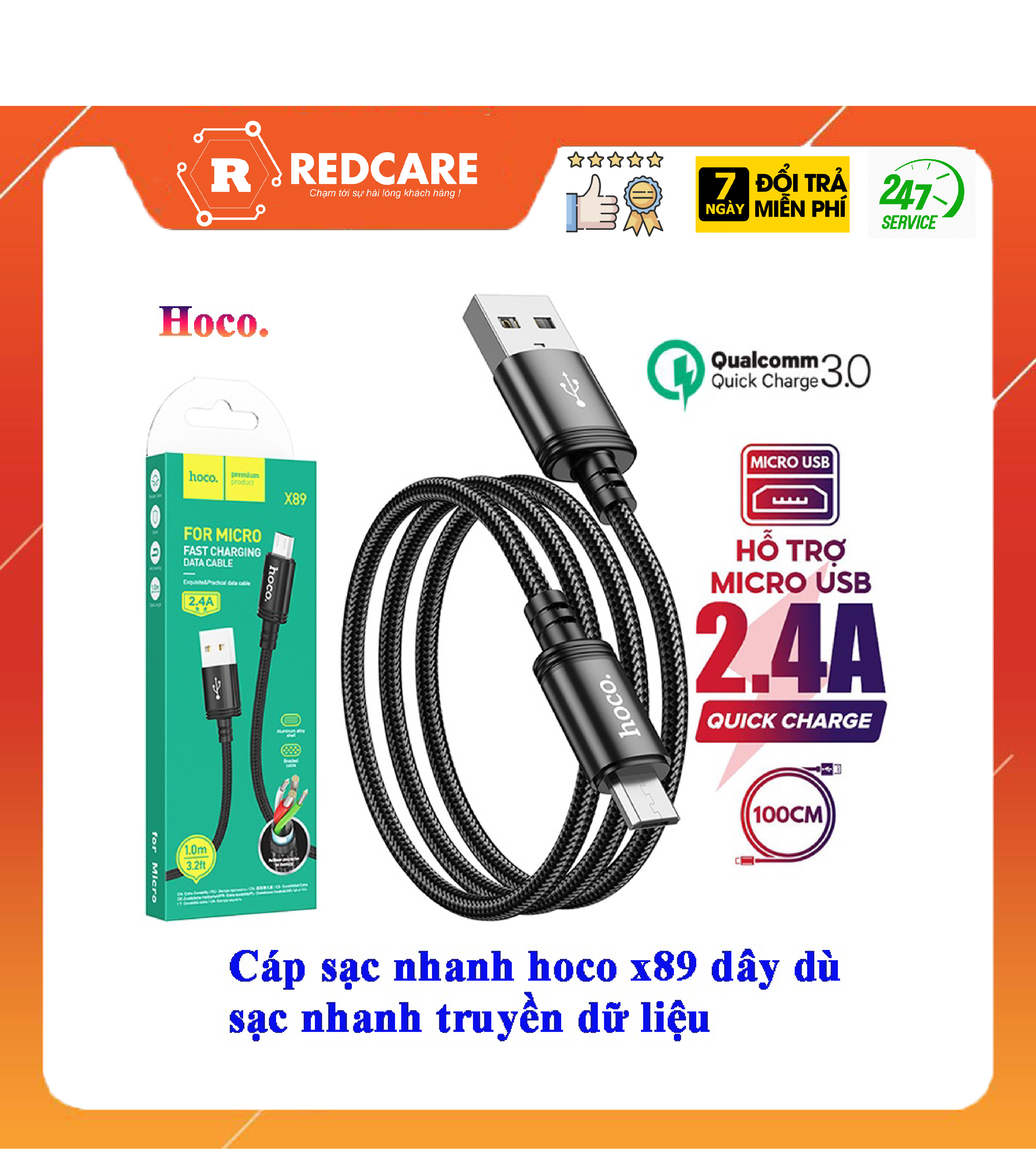 Cáp sạc nhanh hoco X89 đầu micro hàng chính hãng