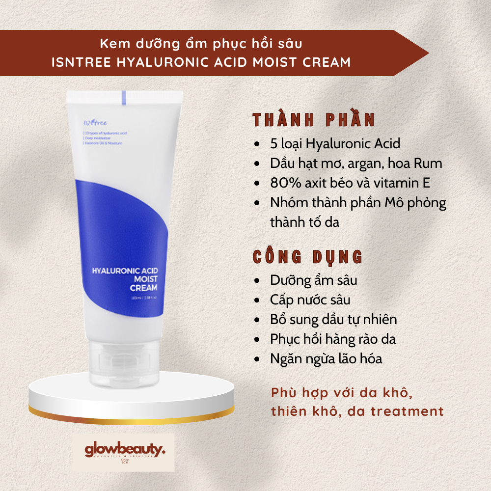 [Hàng có sẵn] Kem dưỡng ẩm sâu Isntree Hyaluronic Acid Moist Cream 100ml [Glow Beauty]