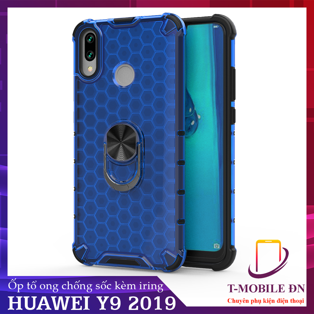 Ốp lưng Huawei Y9 2019 chống sốc họa tiết tổ ong kèm nhẫn iring làm giá đỡ xem video