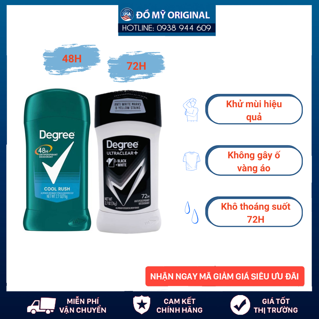 Lăn khử mùi Degree Men Black & White Ultraclear 48 HR Protection Hàng Nhập Mỹ Hương Nam Tính Mạnh Mẽ Khử Mùi Thấm Hút Mồ Hôi Hiệu Quả