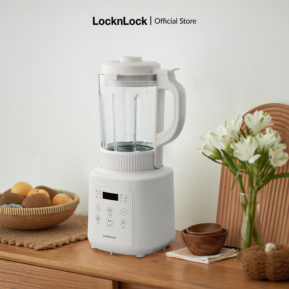 Máy làm sữa hạt đa năng LockLock Bianco heating blender 1.75L Màu ngà EJM426IVY/EJM486IVY dao 3 lớp, 5 chế độ nấu, hẹn giờ 24h