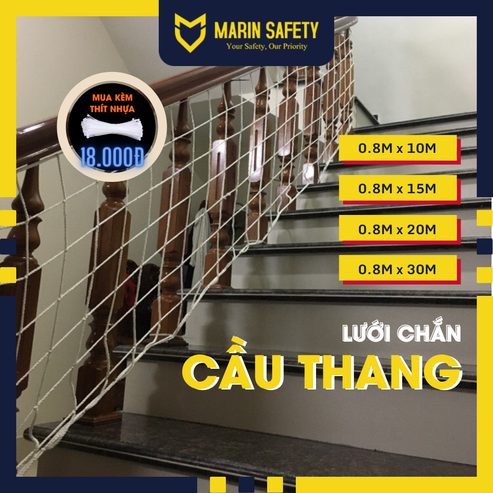 Lưới chắn cầu thang nhiều kích cỡ, lưới an toàn cho trẻ nhỏ trong gia đình (Rộng: 0.8m - Dài: 5m, 10m, 15m, 20m, 30m)