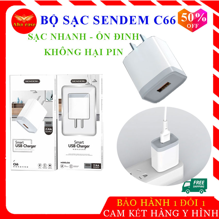 [Bán Chạy] Bộ Sạc Củ Sạc, Cốc Sạc Điện Thoại SD Design C66 - Sat cho các dòng máy, chân Lightning, Micro USB, Type C , xạc nhanh, ổn định dòng điện 2.4A bảo hành 1 năm