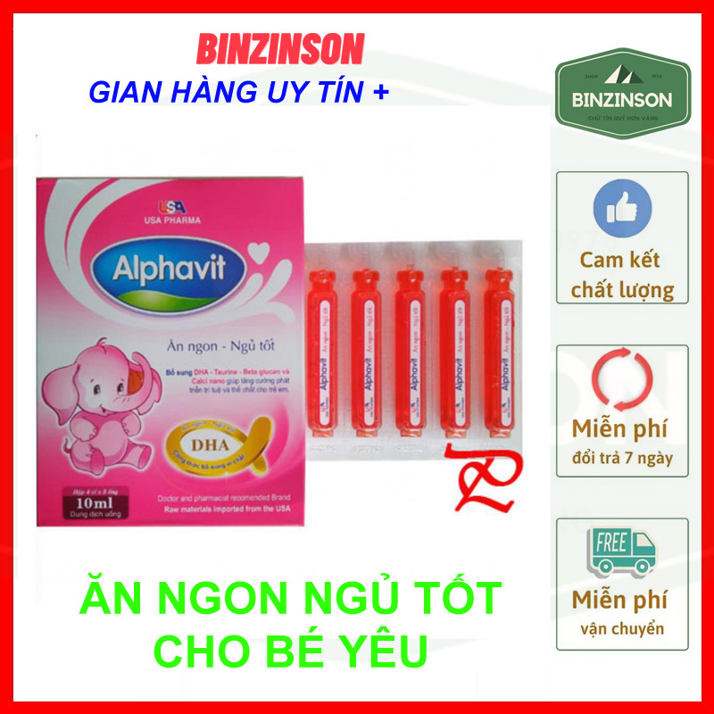 Siro Alphavit ăn ngon ngủ tốt cho bé [ COMBO 5 HỘP ] hộp 20 ống nhựa bẻ chứa 10ml dạng nước HSD 2025 - BINZINSON