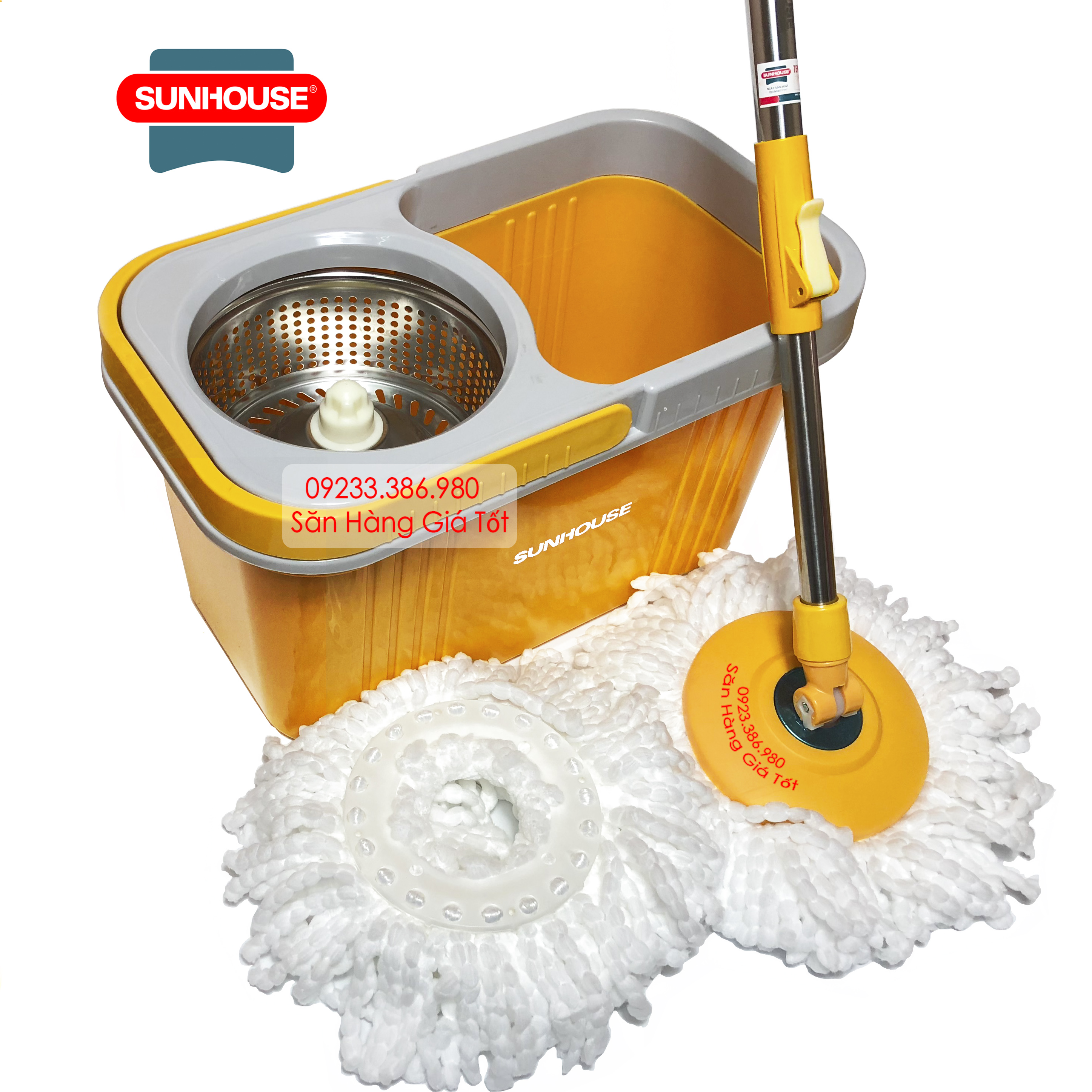 Bộ lau nhà xoay 360 Sunhouse KS-CL350PO - Tặng kèm 1 bông lau.