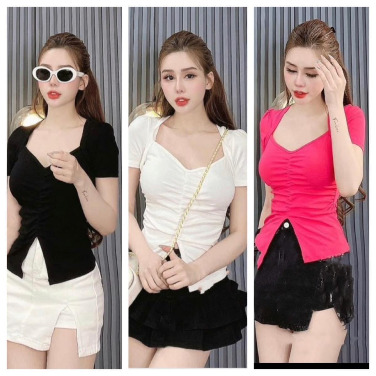 Áo thun nữ nhúm trước điệu đà chất thun thái phom 36-53 ký vừa