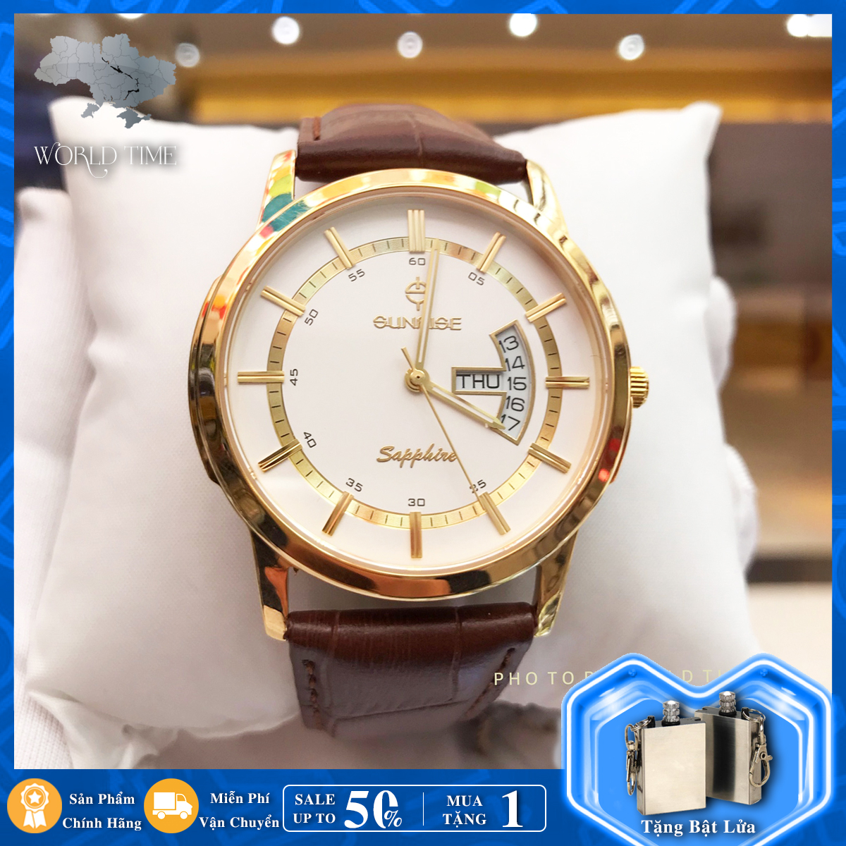 Đồng Hồ Nam Sunrise DM767SWA Full hộp, thẻ bảo hành 3 năm, Kính Sapphire Chống Xước, Chống Nước