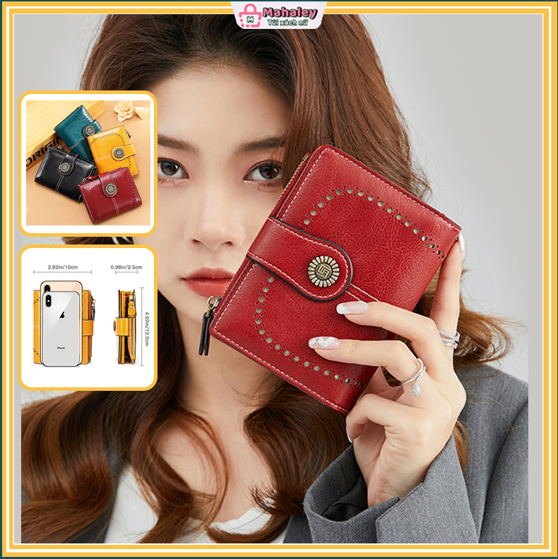 ví nữ cao cấp WEIYI Họa tiết rỗng cổ điển thời trang và độc đáo, nhiều ngăn, cúc đôi cao cấp, PU nhập khẩuDM16519