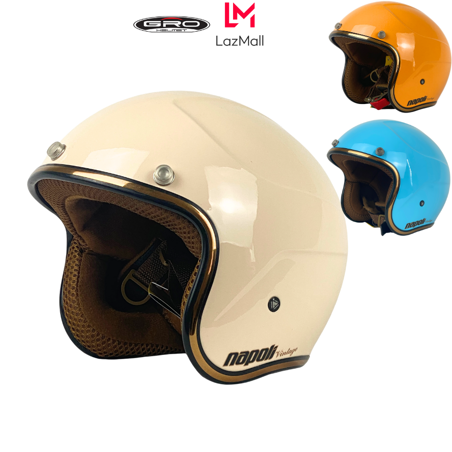Mũ bảo hiểm NPL trẻ em 3/4 đầu GRO HELMET, mũ bảo hiểm napoli chính hãng dành cho trẻ dưới 9 tuổi