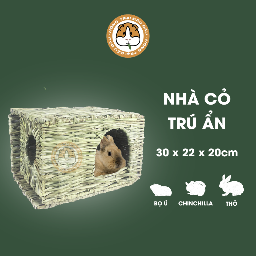 Nhà cỏ trú ẩn cho bọ ú, thỏ, chinchilla 2 cửa