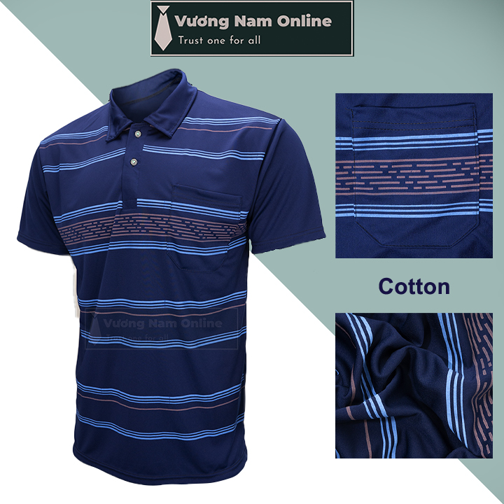 Áo thun nam trung niên polo sọc kẻ ngang chất vải xuất dư nhiều loại VNO19