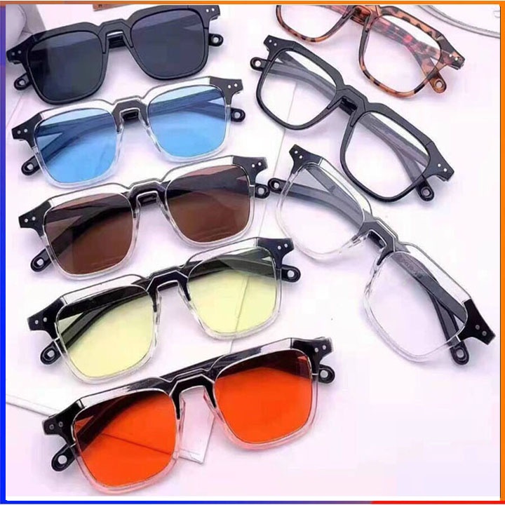 Kính mắt thời trang cho nam nữ mẫu mới gọng vuông tròng chống UV400 xuyên đêm