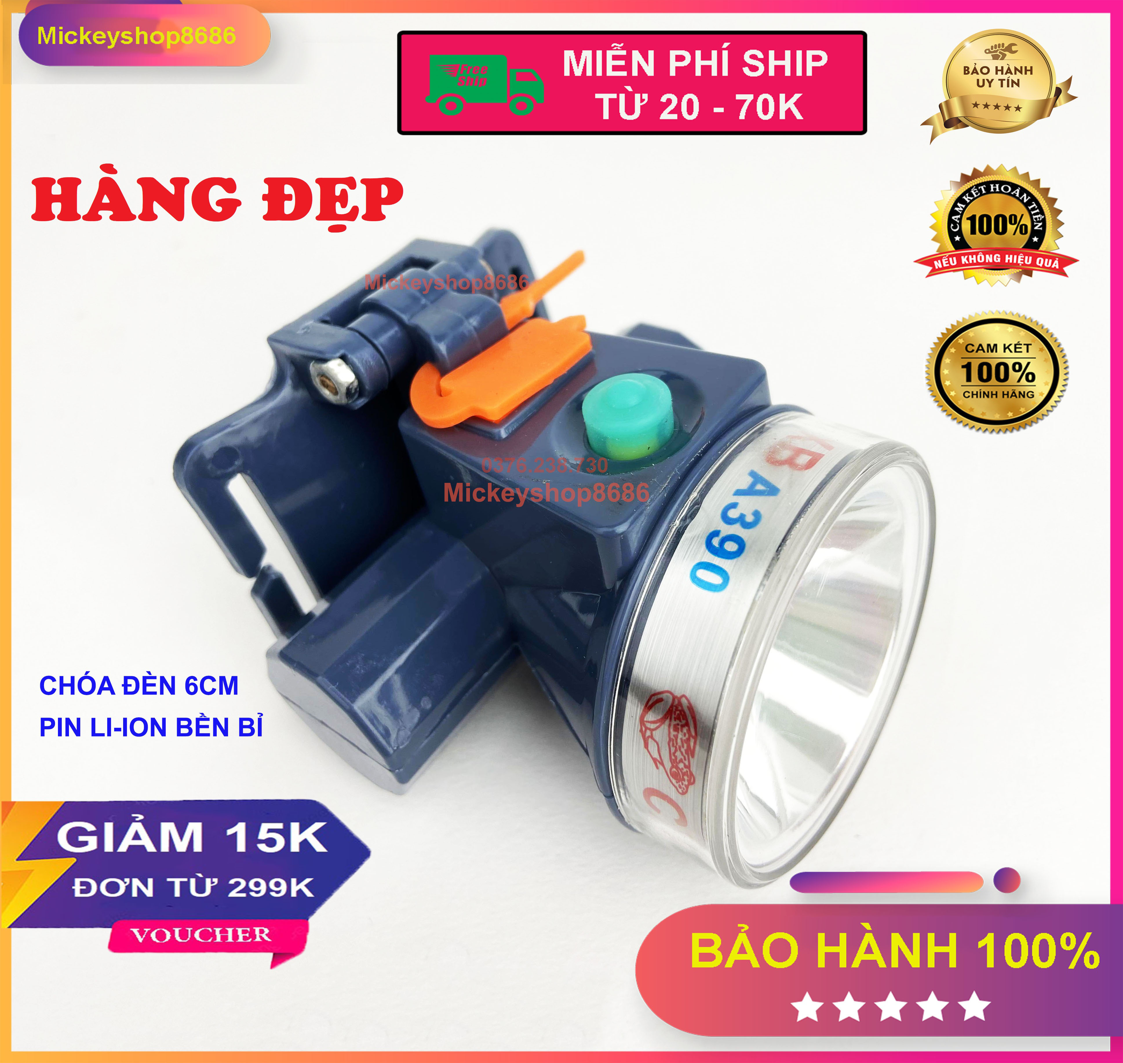Đèn pin đội đầu CXB A390 LED100w siêu sáng chống nước ánh sáng Vàng hoặc Trắng đi rừng đi câu soi ếch (HÀNG CHUẨN)